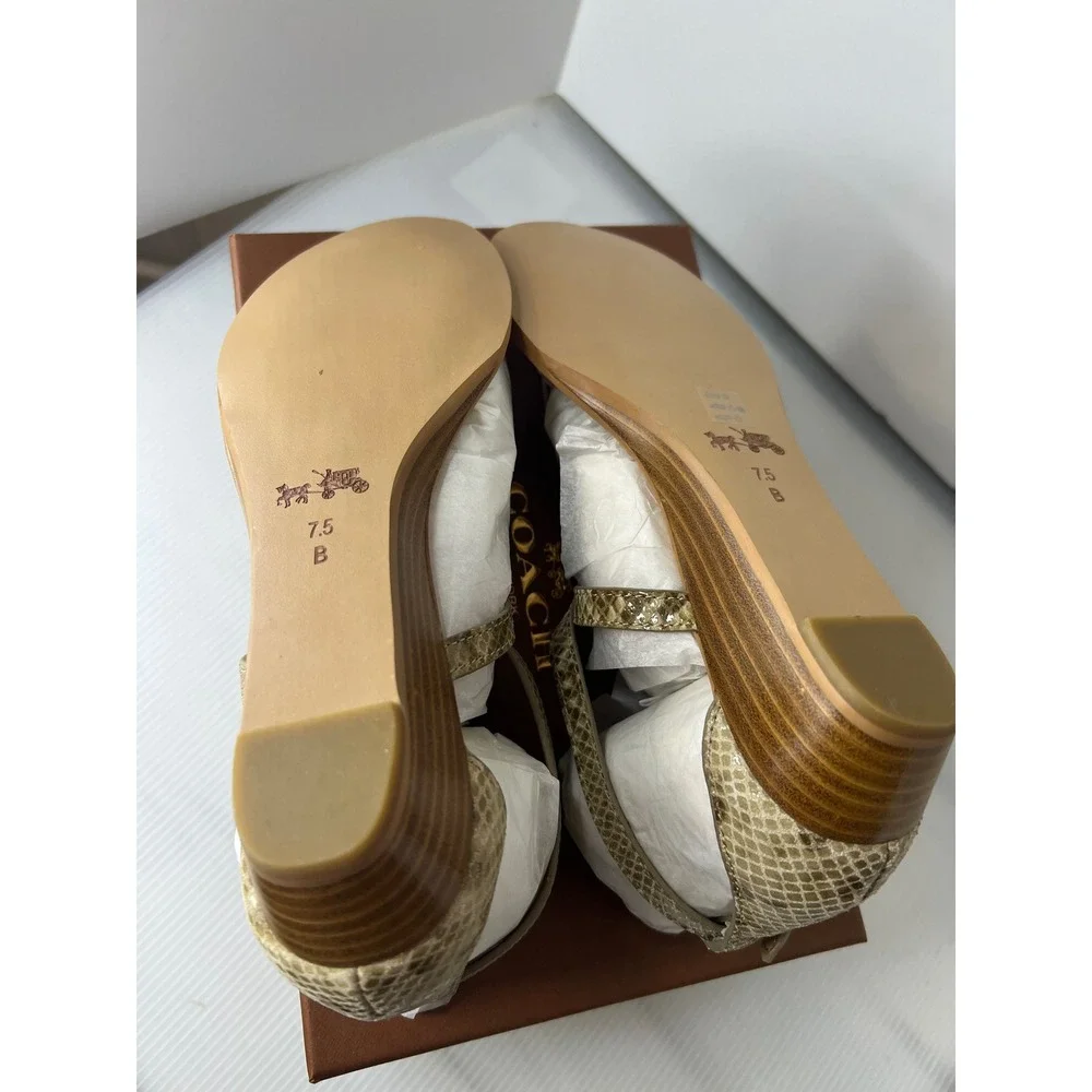 COACH Ingrid Natural Snake Print Leather Thong Wedge‎ Sandals Women's Size 7.5B